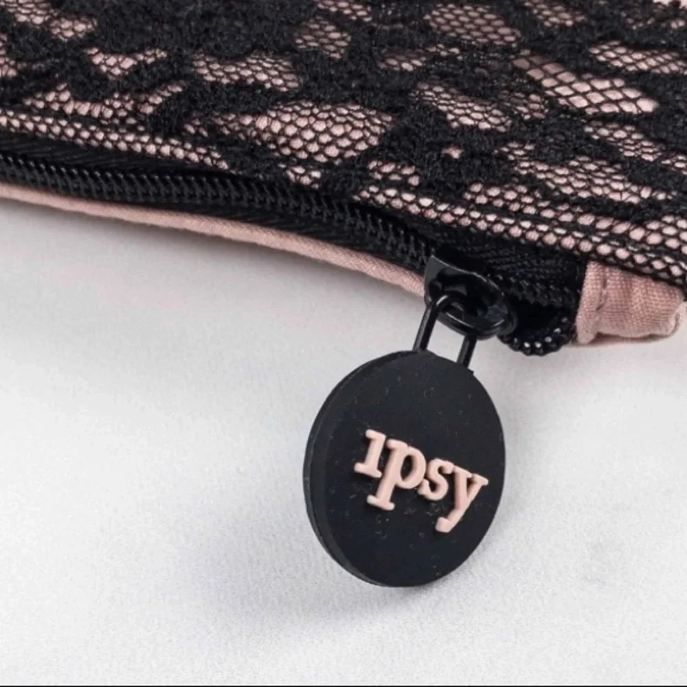 IPSY Blushing Pink Cosmetic Clutch Bag Trimmed with Black Lace